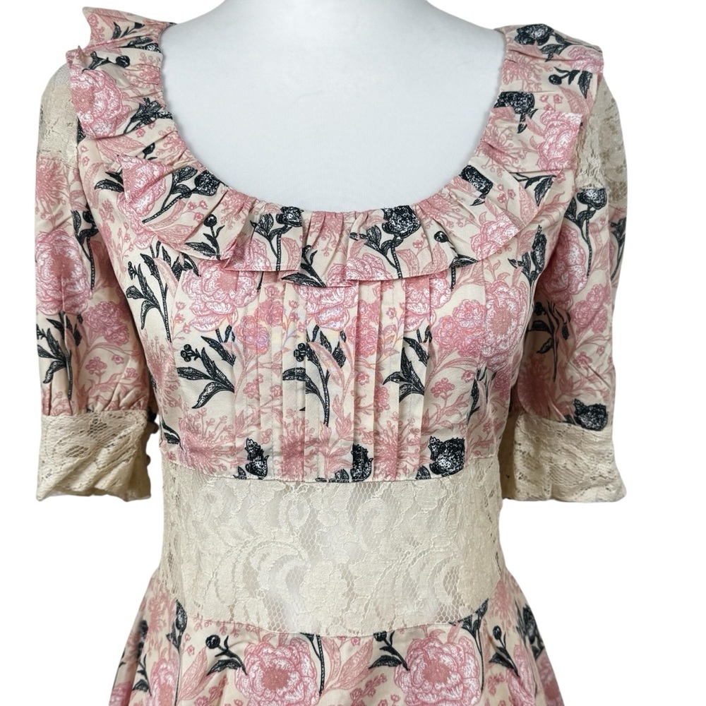 NWT Alamia Floral Lace Cream & Pink Mini Dress Boutique Romantic Coquette Girly - Picture 11 of 16
